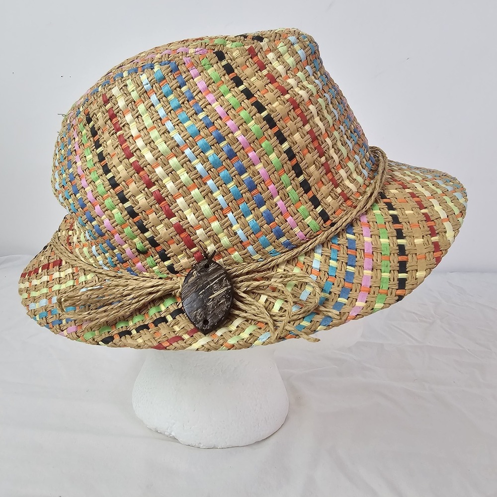 Panama Jack 100% Paper Straw Fedora Style Hat Colorful One Size Travel Beach